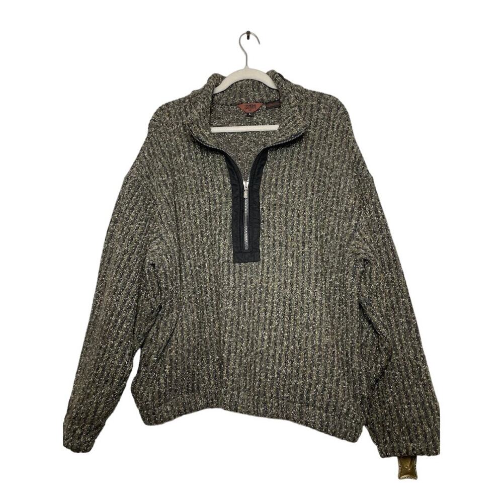 Green Wool Sweater Mens Size L Quarter‎ Zip Long Sleeve Knit Pullover Pockets
